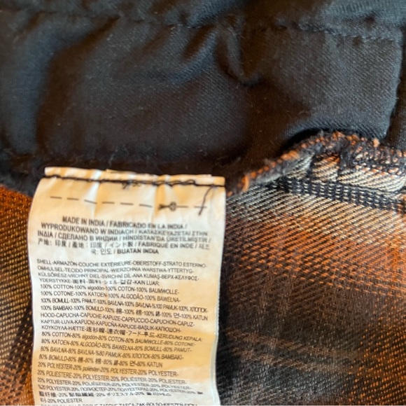 Vans LOPES hooded flannel shirt orange black plaid classic fit size Large - Picture 11 of 11